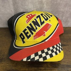 Vintage Pennzoil Racing AOP Snapback Hat Adjustable Adult OSFA Race Flag VTG Oil